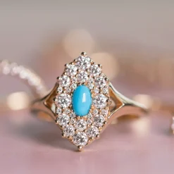 Marrow Fine Ready To Ship | Ready To Ship^.21ct Turquoise & White Diamond Navette Ring 14kyellowgold