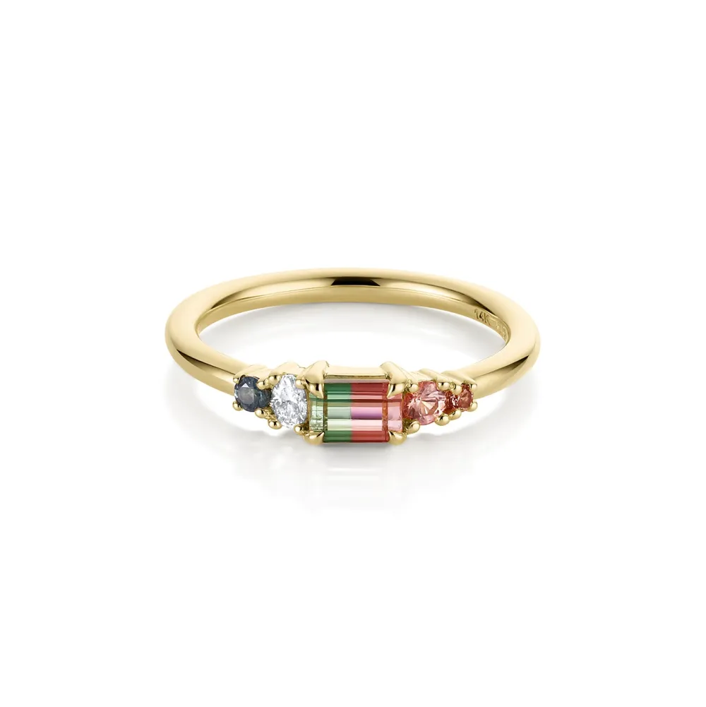 Marrow Fine Birthstone Collection | Ready To Ship^0.44ct Watermelon Tourmaline, Sapphire, Tourmaline and Diamond Kaleido 14kyellowgold