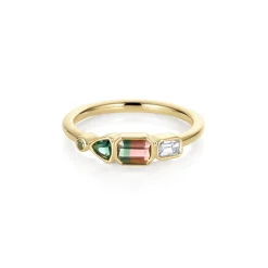 Marrow Fine Birthstone Collection | Ready To Ship^0.37ct Watermelon Tourmaline, Sapphire, Tourmaline and Diamond Kaleido 14kyellowgold