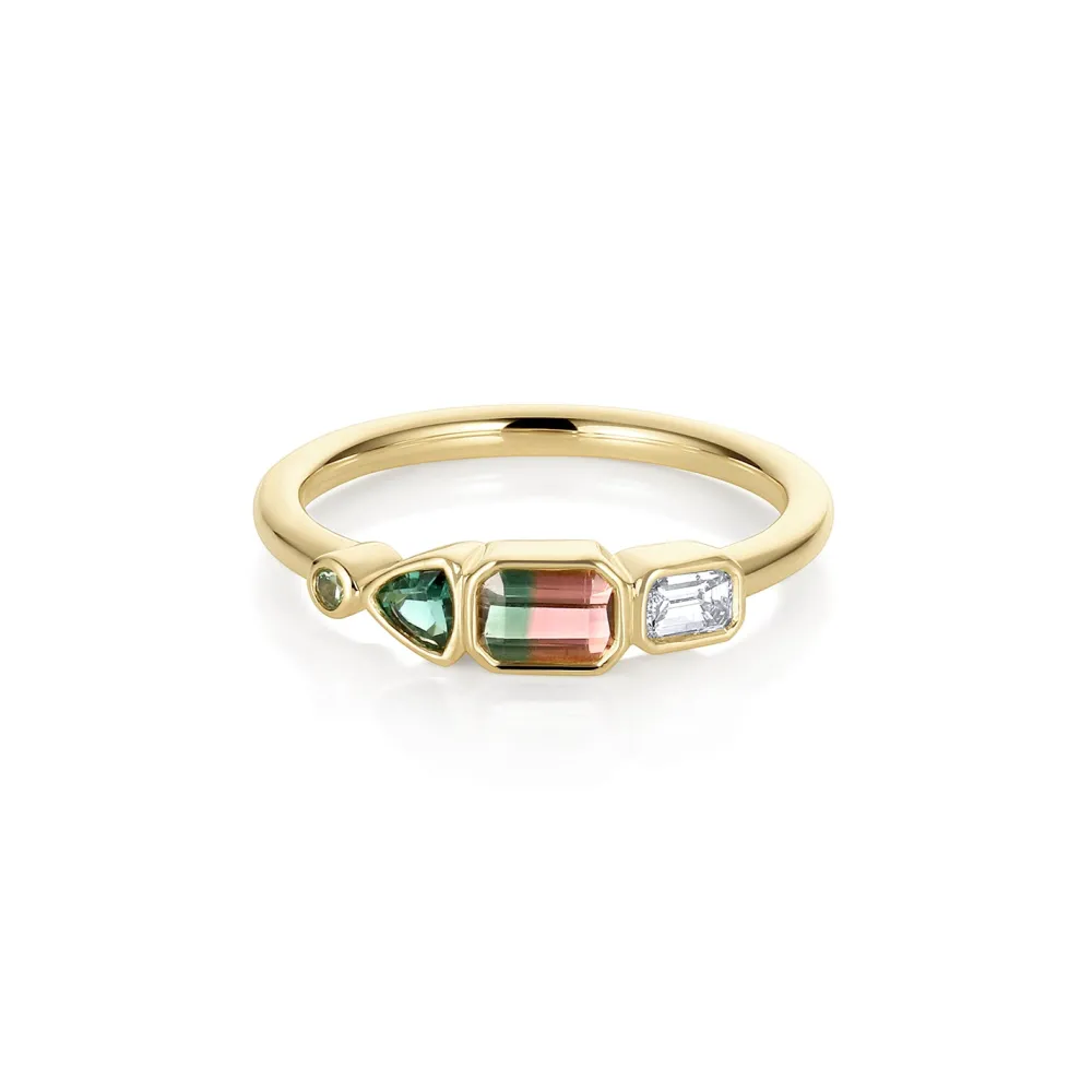 Marrow Fine Birthstone Collection | Ready To Ship^0.37ct Watermelon Tourmaline, Sapphire, Tourmaline and Diamond Kaleido 14kyellowgold