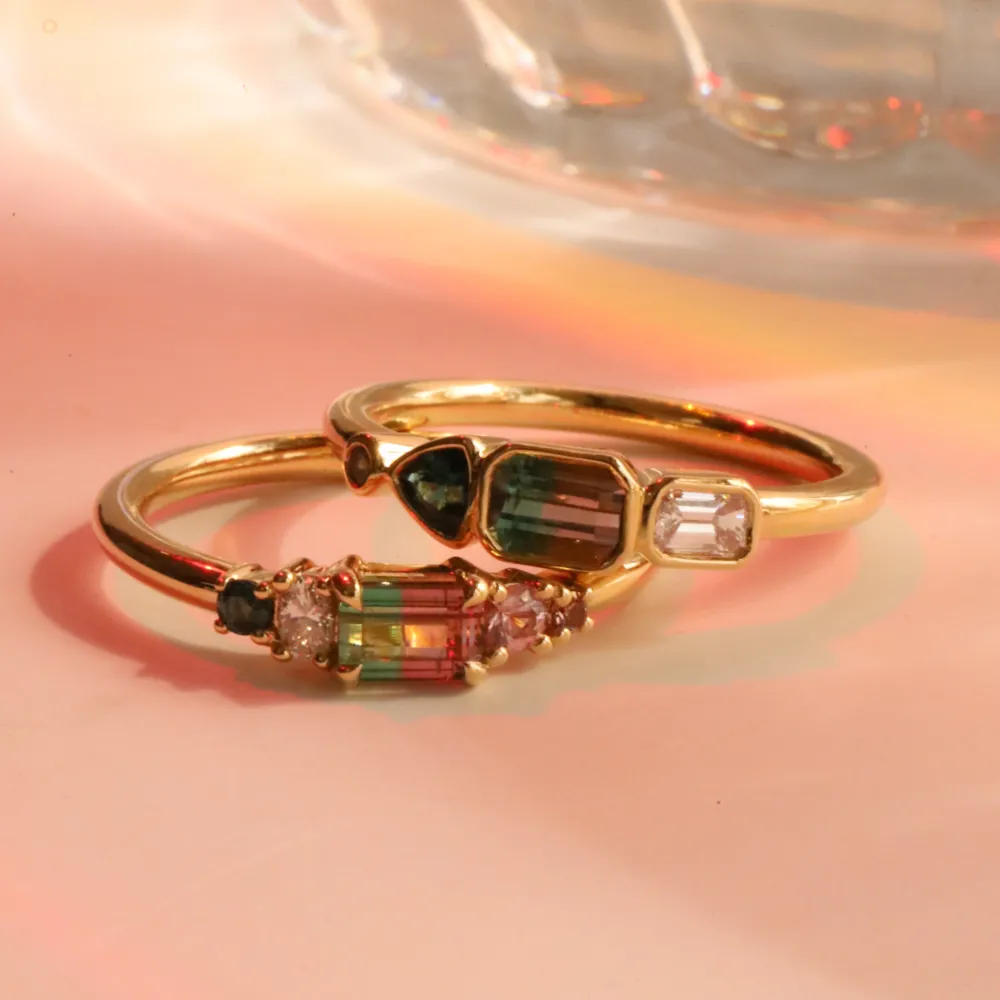 Marrow Fine Birthstone Collection | Ready To Ship^0.37ct Watermelon Tourmaline, Sapphire, Tourmaline and Diamond Kaleido 14kyellowgold