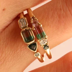 Marrow Fine Birthstone Collection | Ready To Ship^0.37ct Watermelon Tourmaline, Sapphire, Tourmaline and Diamond Kaleido 14kyellowgold