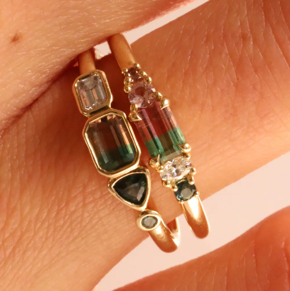 Marrow Fine Birthstone Collection | Ready To Ship^0.37ct Watermelon Tourmaline, Sapphire, Tourmaline and Diamond Kaleido 14kyellowgold