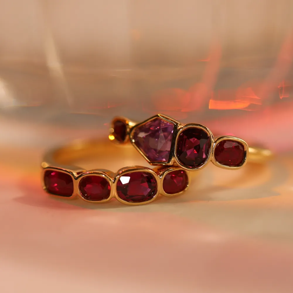 Marrow Fine Birthstone Collection | Ready To Ship^1.00ctw Ruby and 0.90ct Sapphire Linear Band 14kyellowgold