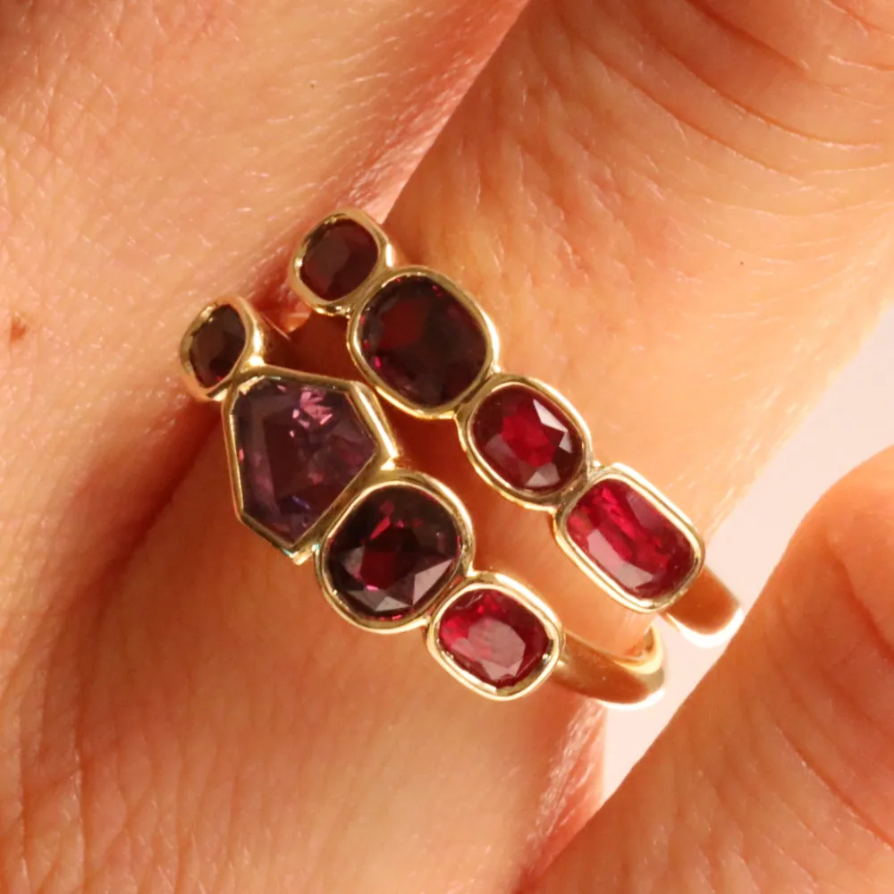 Marrow Fine Birthstone Collection | Ready To Ship^1.00ctw Ruby and 0.90ct Sapphire Linear Band 14kyellowgold