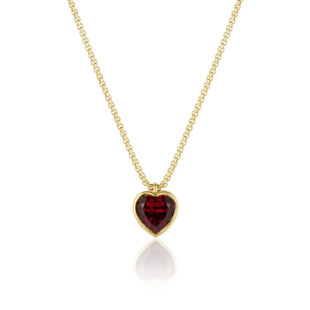Marrow Fine Birthstone Collection | One-of-a-kind Pieces^Garnet Heart Charm Necklace on Dainty Box Chain 14kyellowgold