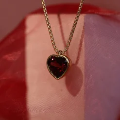 Marrow Fine Birthstone Collection | One-of-a-kind Pieces^Garnet Heart Charm Necklace on Dainty Box Chain 14kyellowgold