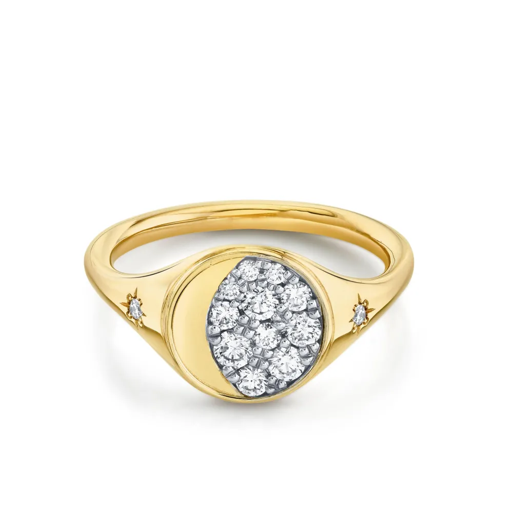 Marrow Fine For The New Mom | Anniversary Gifts^Gibbous Moon Signet Ring | Gold & Diamond Signet Bohemian Ring