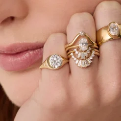 Marrow Fine For The New Mom | Anniversary Gifts^Gibbous Moon Signet Ring | Gold & Diamond Signet Bohemian Ring