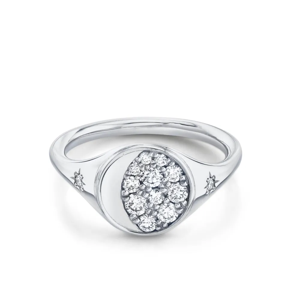 Marrow Fine For The New Mom | Anniversary Gifts^Gibbous Moon Signet Ring | Gold & Diamond Signet Bohemian Ring