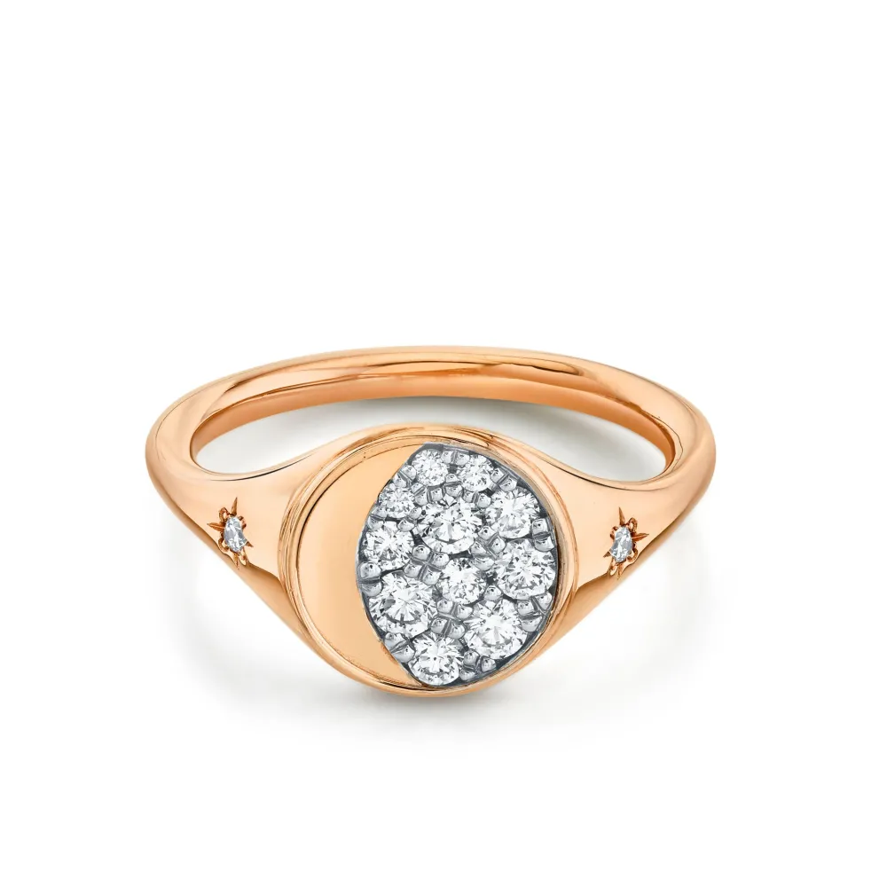 Marrow Fine For The New Mom | Anniversary Gifts^Gibbous Moon Signet Ring | Gold & Diamond Signet Bohemian Ring