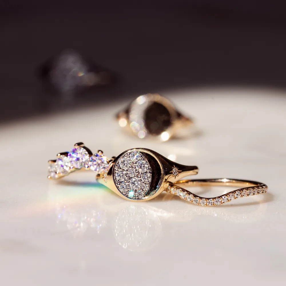 Marrow Fine For The New Mom | Anniversary Gifts^Gibbous Moon Signet Ring | Gold & Diamond Signet Bohemian Ring