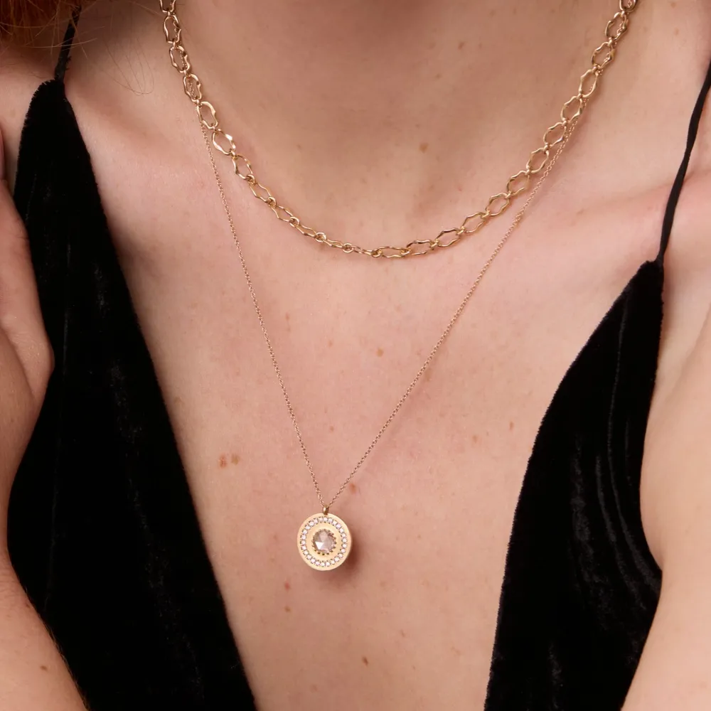 Marrow Fine Birthstone Collection | Most Gifted^La Femme Amulet | Rose Cut White Diamond Medallion Necklace
