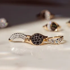 Marrow Fine For The New Mom | Personalized Jewelry^New Moon Signet Ring | Black Diamond Gold Signet Ring