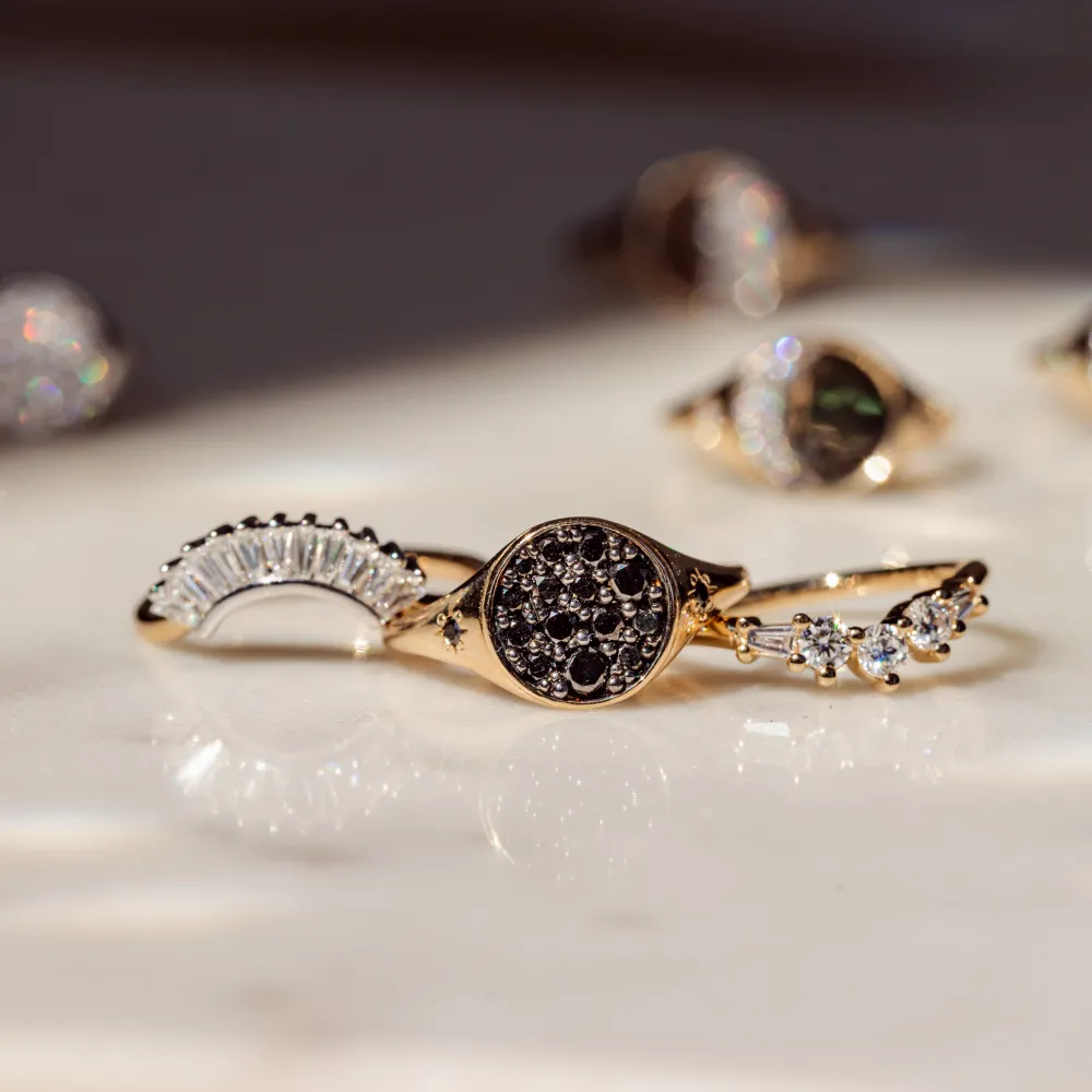 Marrow Fine For The New Mom | Personalized Jewelry^New Moon Signet Ring | Black Diamond Gold Signet Ring