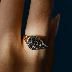 Marrow Fine For The New Mom | Personalized Jewelry^New Moon Signet Ring | Black Diamond Gold Signet Ring