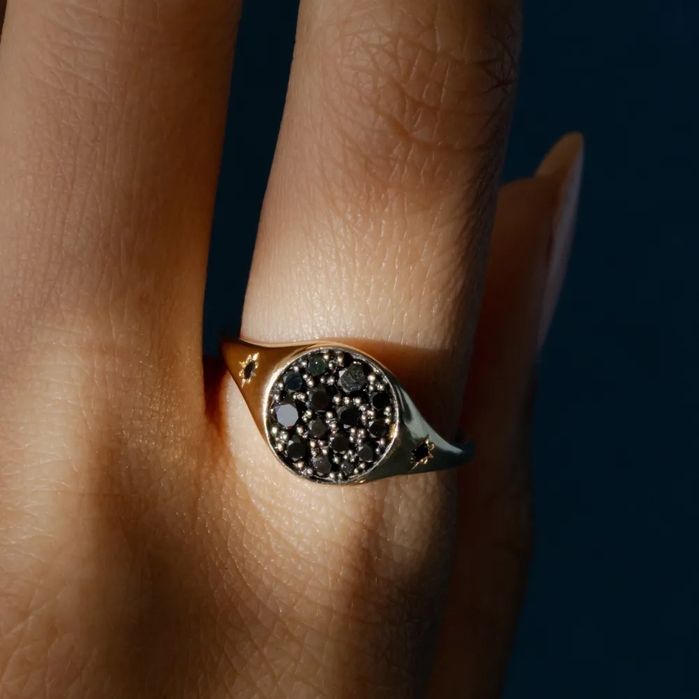Marrow Fine For The New Mom | Personalized Jewelry^New Moon Signet Ring | Black Diamond Gold Signet Ring