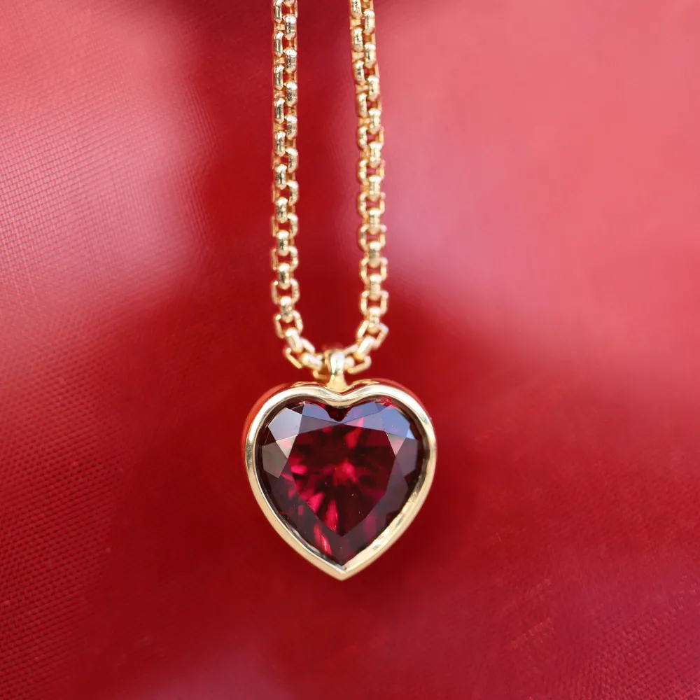 Marrow Fine Birthstone Collection | One-of-a-kind Pieces^Rhodolite Heart Charm Necklace on Dainty Box Chain 14kyellowgold