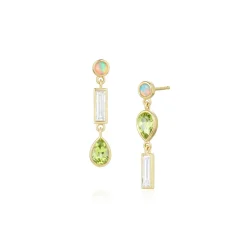 Marrow Fine Birthstone Collection | Ready To Ship^0.35tcw Diamond, 0.94tcw Peridot and Opal Earrings 14kyellowgold