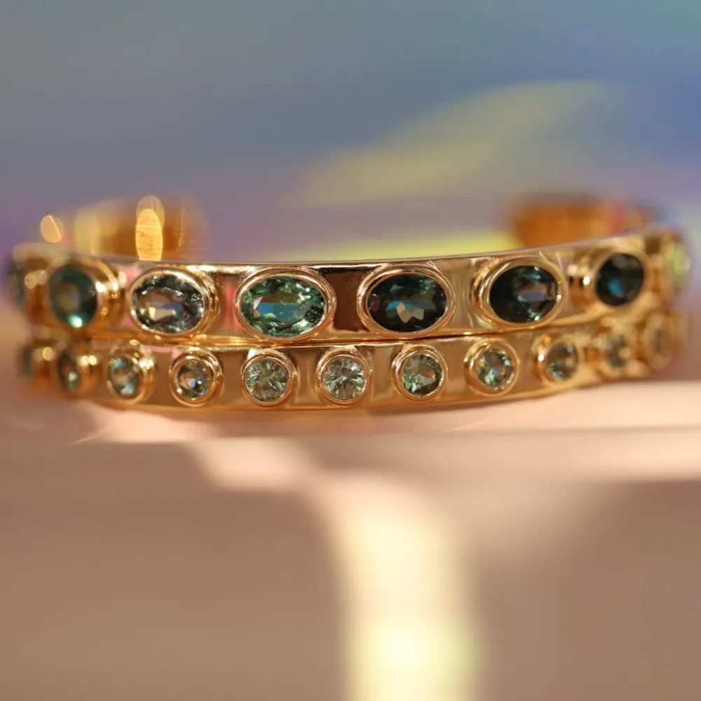 Marrow Fine Ready To Ship | Ready To Ship^2.24tcw Green Sapphire Everyday Cuff 14kyellowgold