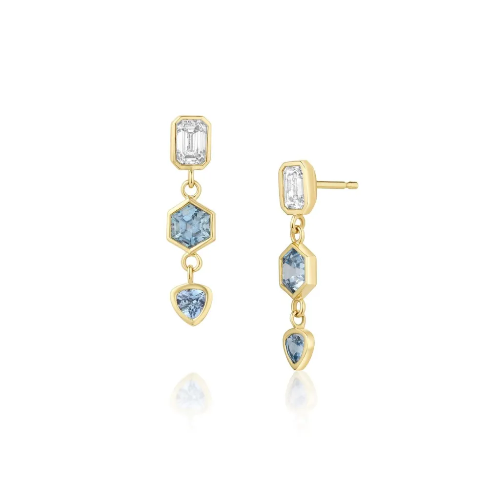 Marrow Fine Birthstone Collection | Ready To Ship^1.08tcw Sapphire and Diamond Bezel Set Dangle Earrings 14kyellowgold