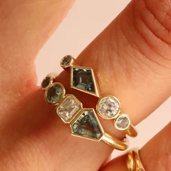 Marrow Fine Birthstone Collection | The Kaleidoscope Collection^0.79tcw Sapphire and White Diamond Linear Ring 14kyellowgold