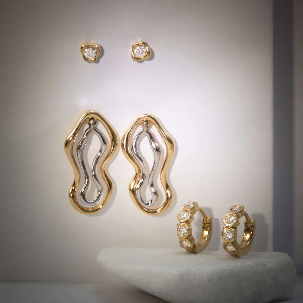 Marrow Fine Anniversary Gifts | Graduation Gifts^White Diamond Abstract Bezel Huggie Earrings