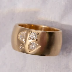 Marrow Fine Ready To Ship | Ready To Ship^White Diamond Shapes Unique Gold Cigar Ring 14kyellowgold